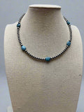 4mm & 5mm Sterling Pearl & Turquoise Choker — 15 inch (Handmade in North Texas)