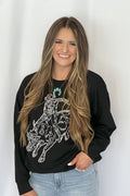 Blue B Western Bull Rider Embroidered Pullover Sweatshirt — 100% Cotton Rodeo Statement