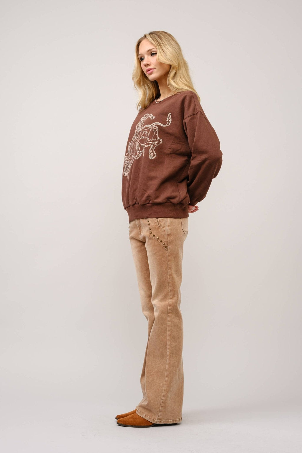 Blue B Western Bull Rider Embroidered Pullover Sweatshirt — 100% Cotton Rodeo Statement