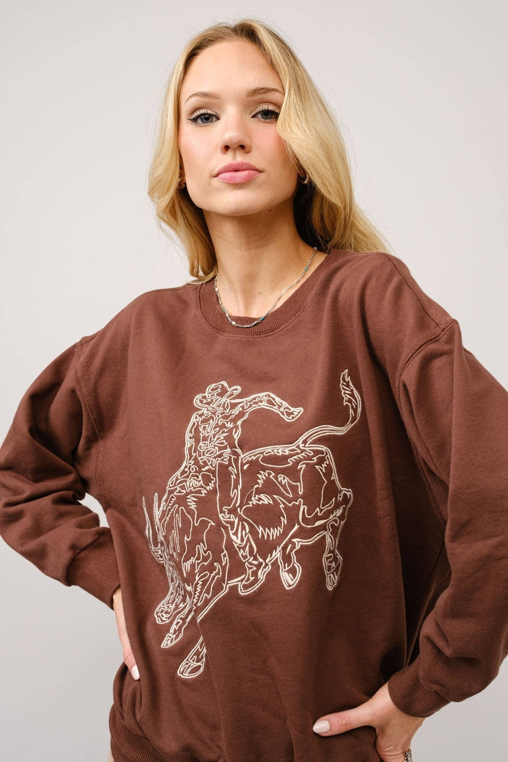 Blue B Western Bull Rider Embroidered Pullover Sweatshirt — 100% Cotton Rodeo Statement