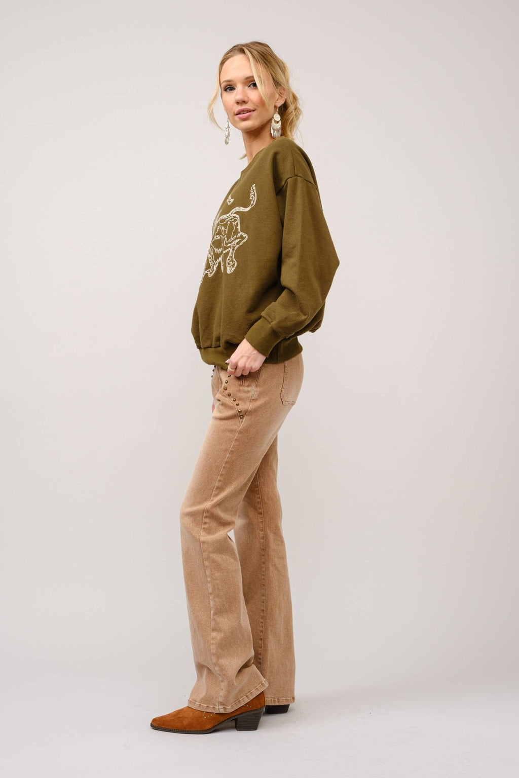 Blue B Western Bull Rider Embroidered Pullover Sweatshirt — 100% Cotton Rodeo Statement