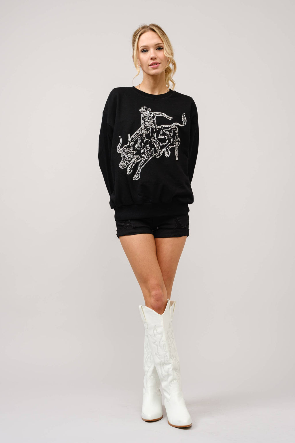 Blue B Western Bull Rider Embroidered Pullover Sweatshirt — 100% Cotton Rodeo Statement