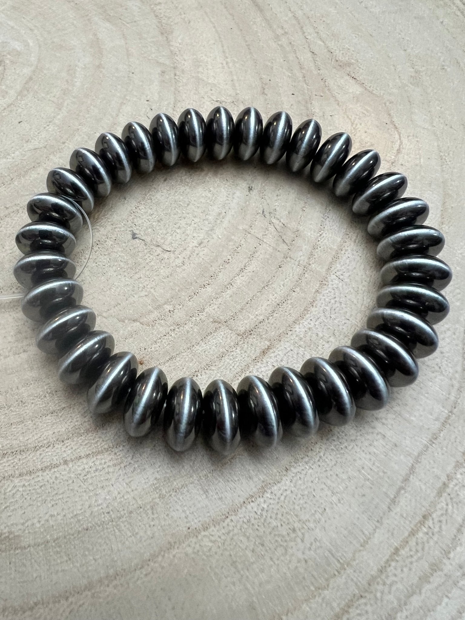 Faux Sterling Saucer Stretch Bracelet — 10mm Western Beaded Bracelet