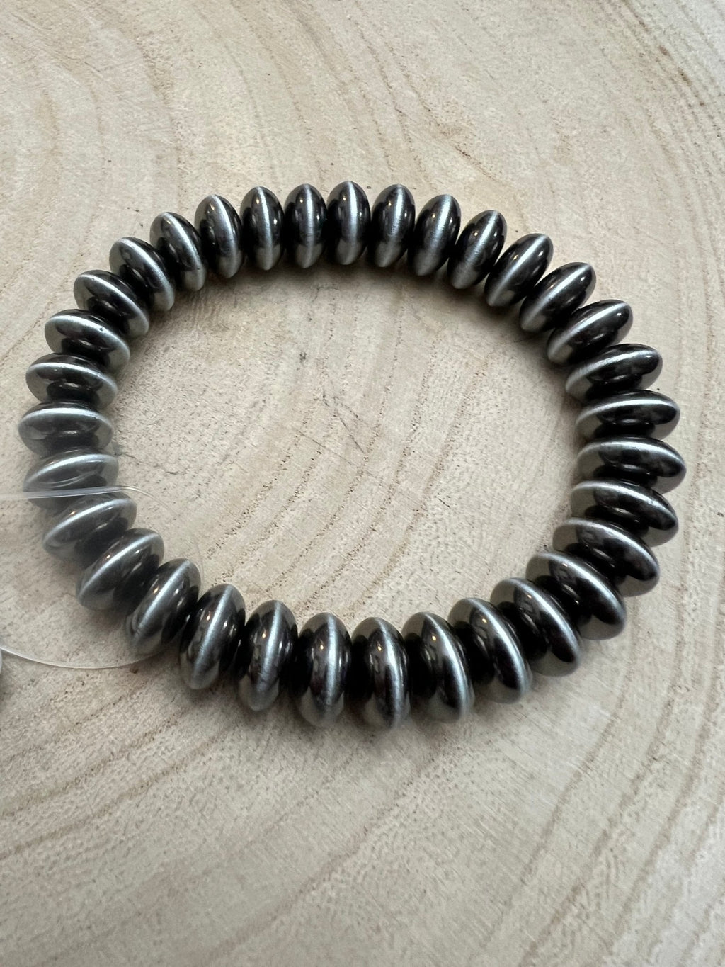 Faux Sterling Saucer Stretch Bracelet — 10mm Western Beaded Bracelet