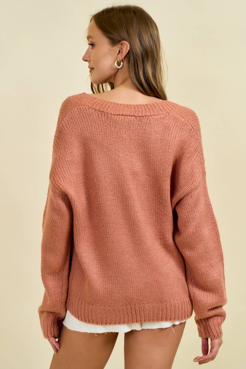 Doe and Rae Western Horseshoe Patch Cardigan — Chunky Knit with Oversized Horseshoe Patches & Button Front (small remains)