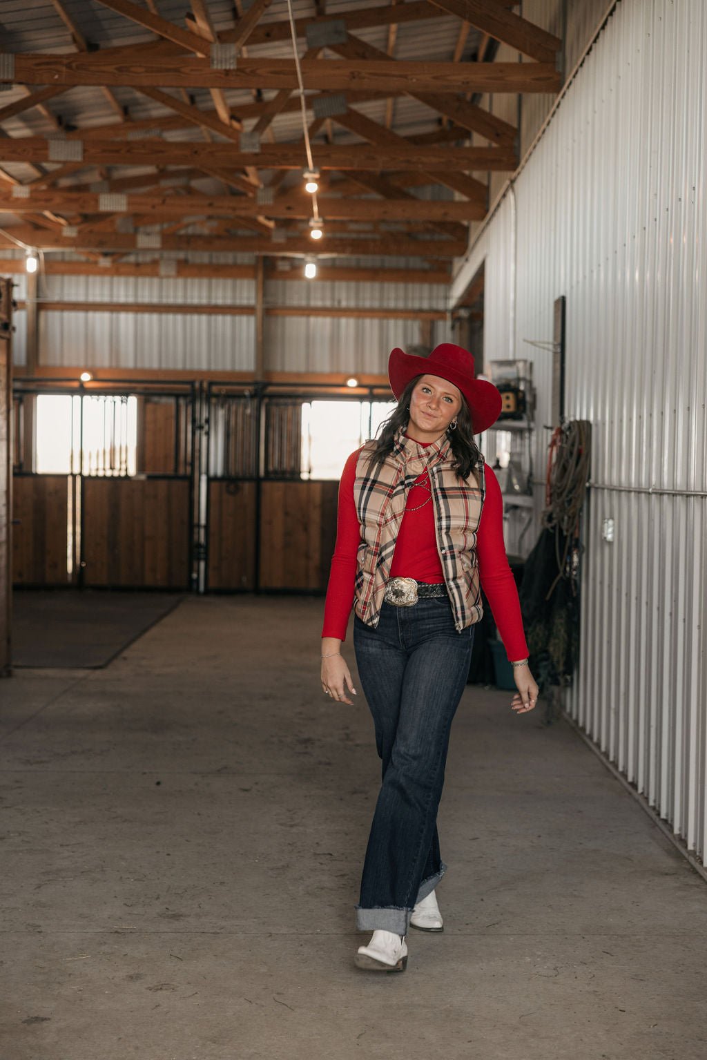 Jodifl Plaid Check Print Padded Western Vest — High Collar with Zipper & Snap Closure (Medium remaining)