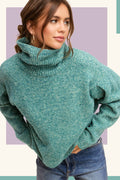La Miel Loose-Fit Turtleneck Pin-Tuck Long Sleeve Western Sweater — Drop Shoulder Cozy Layering (small remaining)