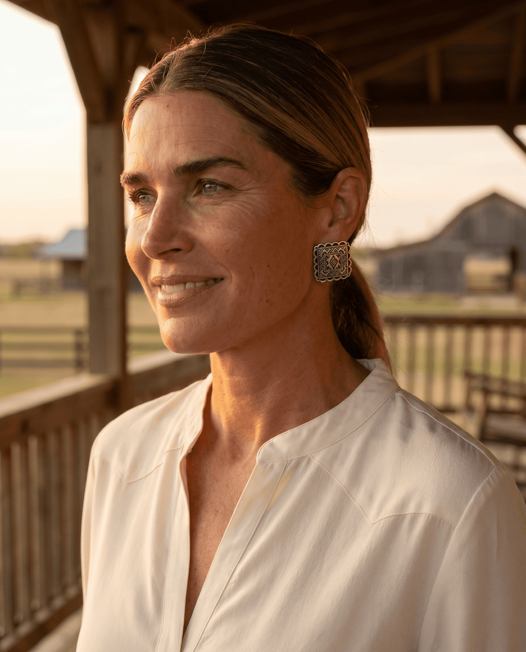 Western Square Concho Fashion Earrings — 1¼" Geometric Statement