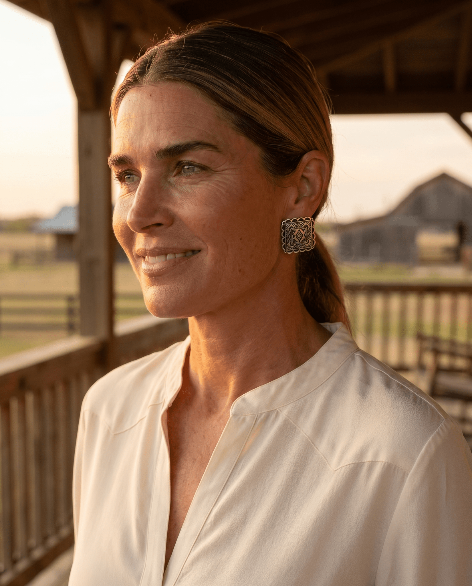 Western Square Concho Fashion Earrings — 1¼" Geometric Statement