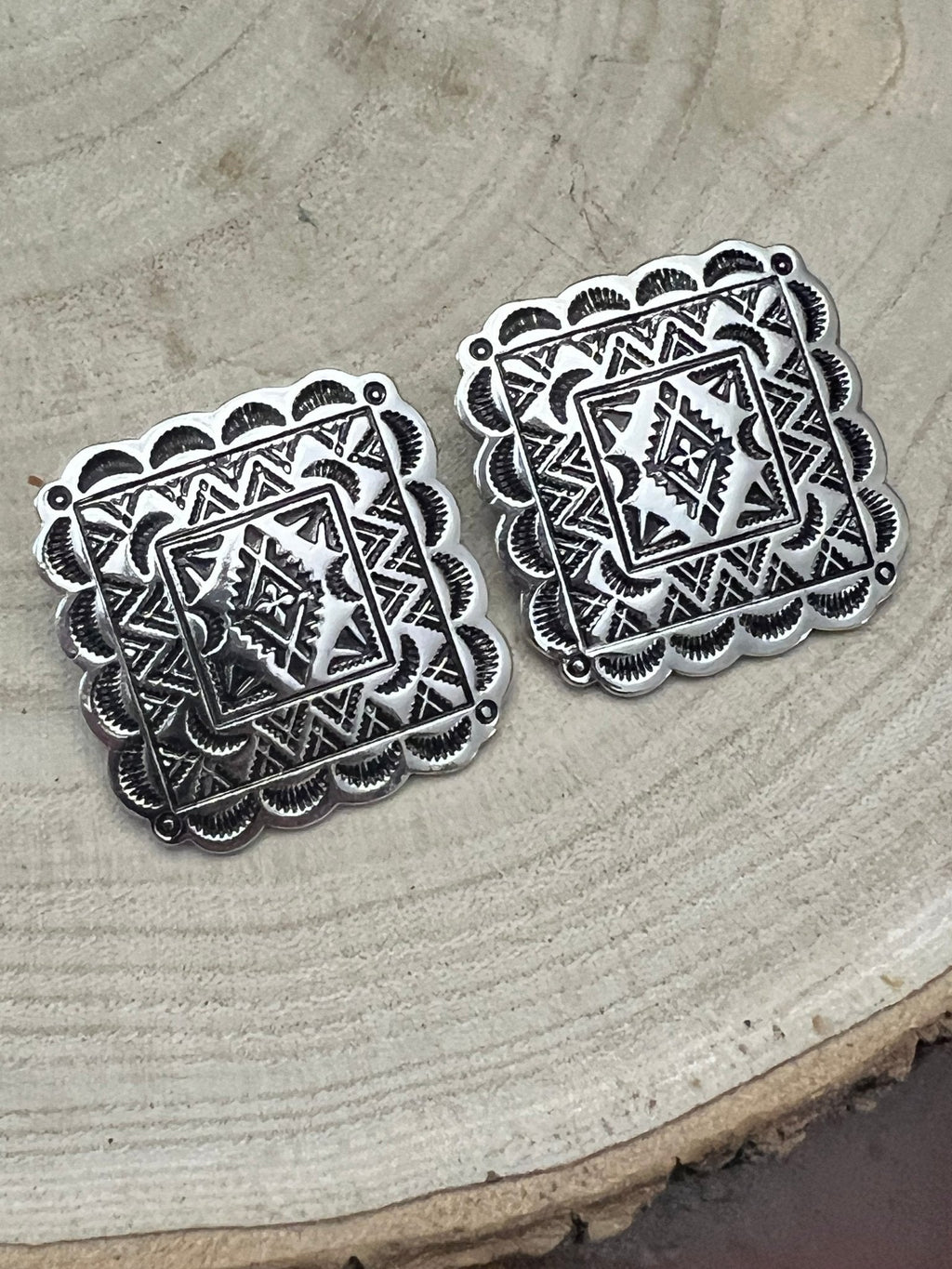 Western Square Concho Fashion Earrings — 1¼" Geometric Statement
