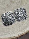 Western Square Concho Fashion Earrings — 1¼" Geometric Statement